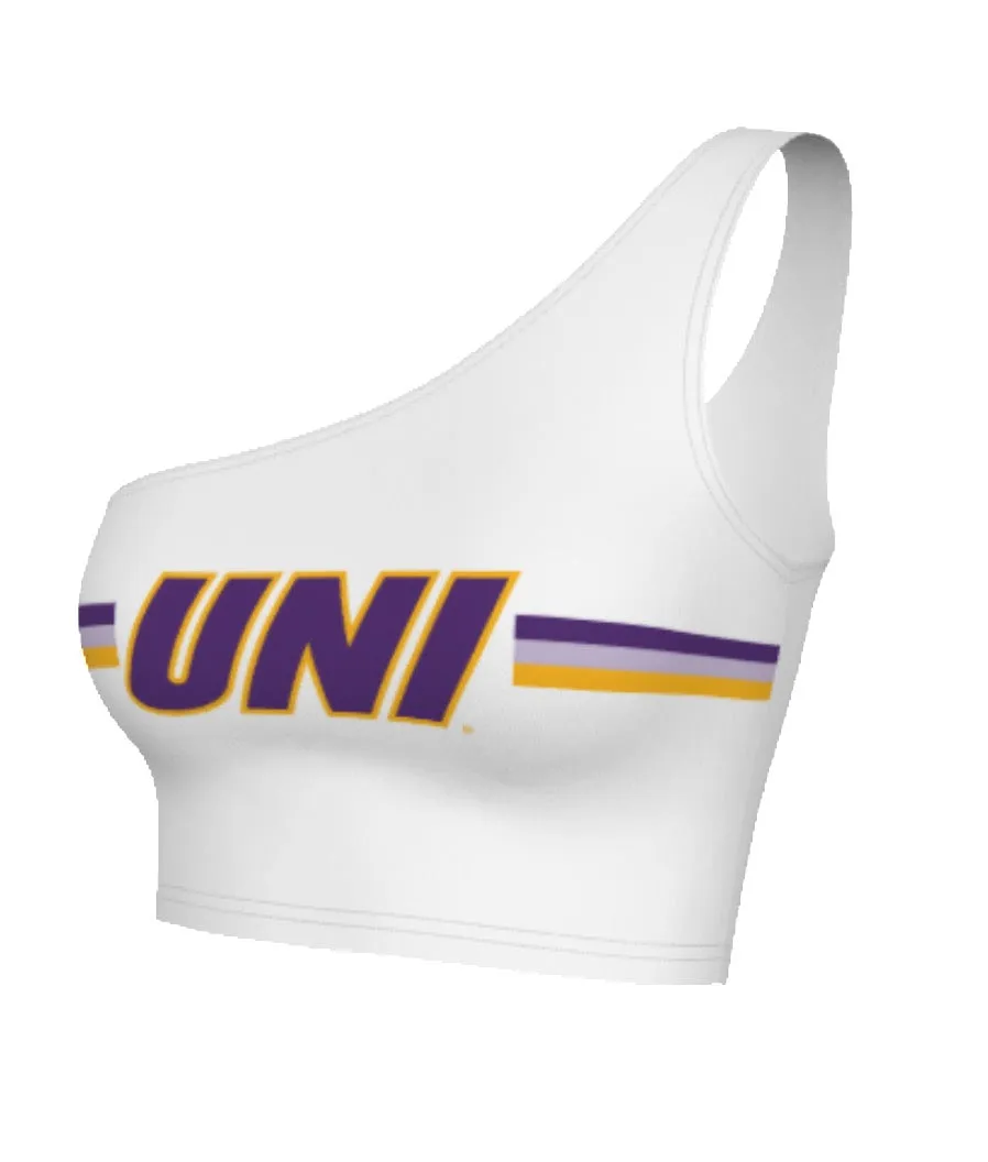 Northern Iowa Panthers Striped White One Shoulder Top