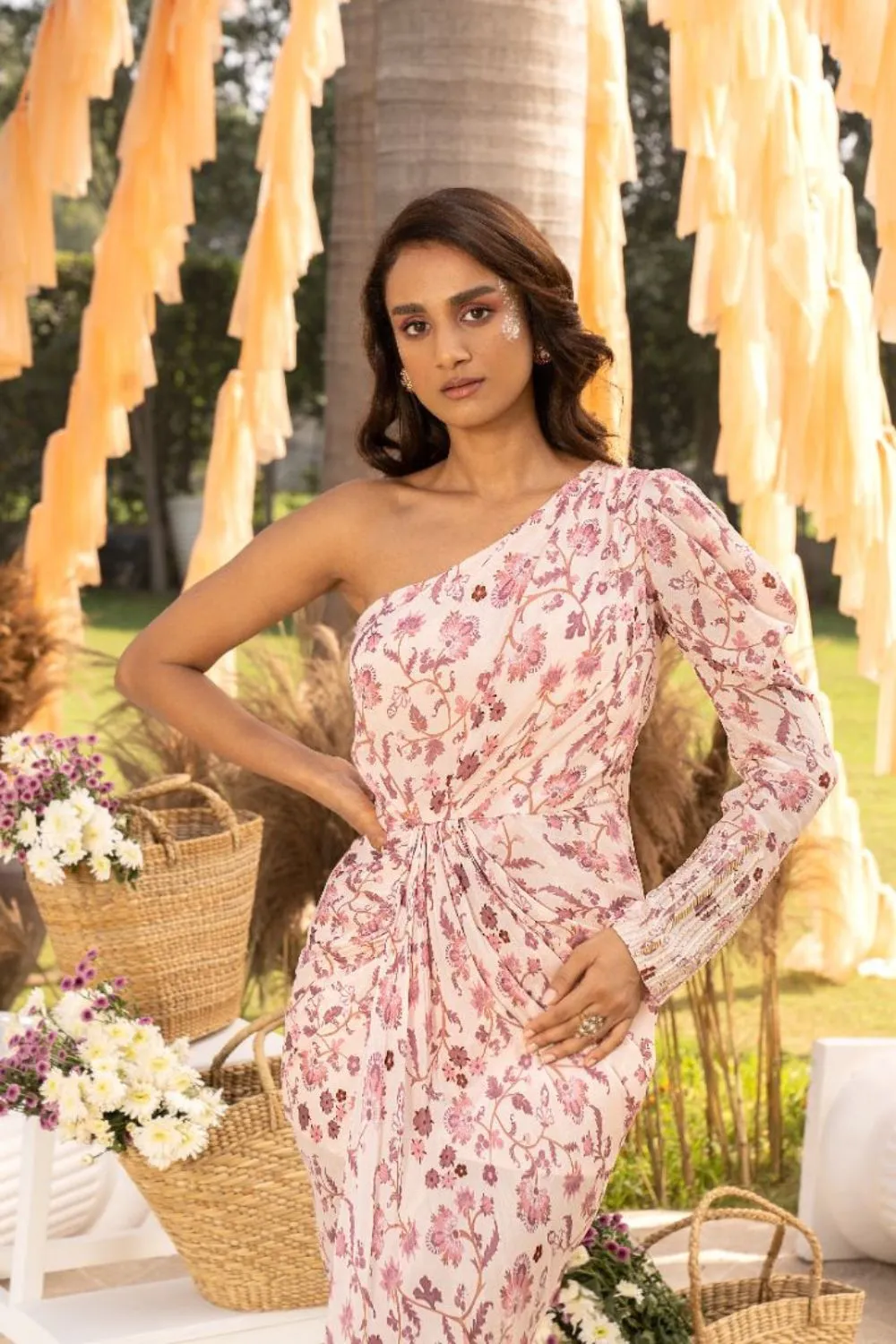 Nude Pink Printed Dress