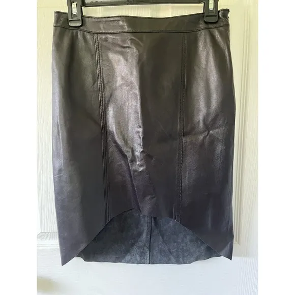 NWT $228 TROUVE NORDSTROM CURVED HEM BLACK LEATHER SKIRT Sz 4