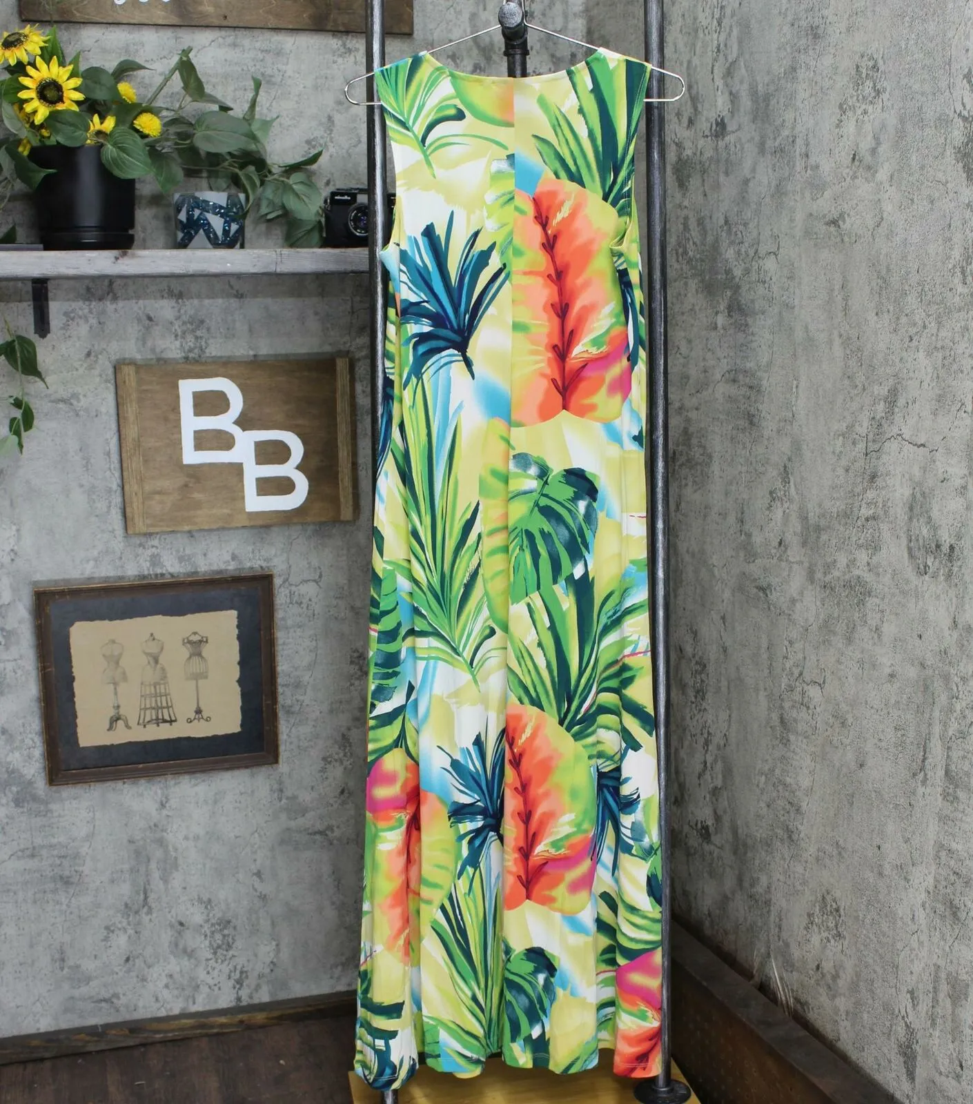 NWT Attitudes By Renee Tropical Print Knit Maxi Dress With Cardigan. A306555 S