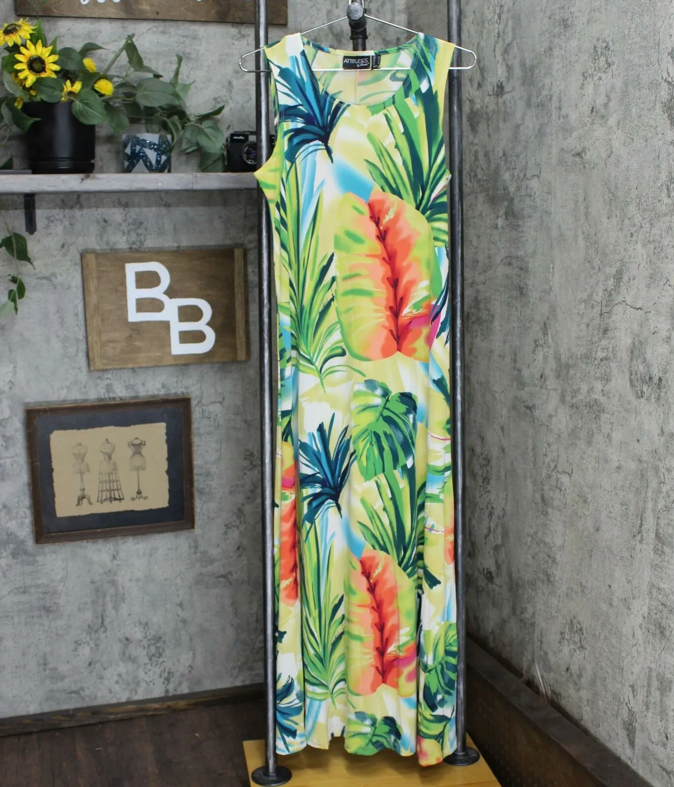 NWT Attitudes By Renee Tropical Print Knit Maxi Dress With Cardigan. A306555 S