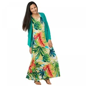 NWT Attitudes By Renee Tropical Print Knit Maxi Dress With Cardigan. A306555 S