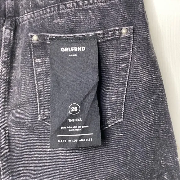 NWT GRLFRND EVA Studded Gusset A-frame black grey Denim mini Skirt sz 28