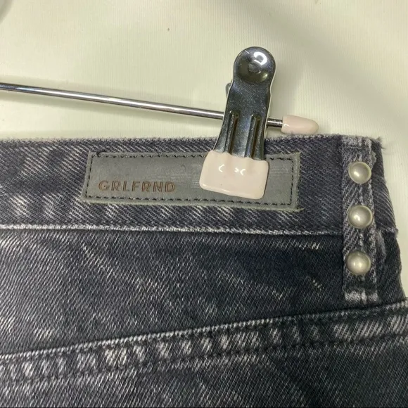 NWT GRLFRND EVA Studded Gusset A-frame black grey Denim mini Skirt sz 28