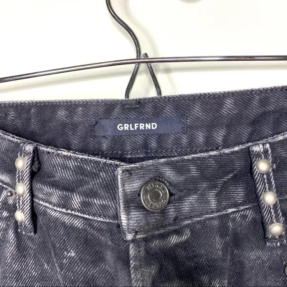 NWT GRLFRND EVA Studded Gusset A-frame black grey Denim mini Skirt sz 28
