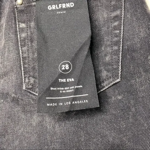 NWT GRLFRND EVA Studded Gusset A-frame black grey Denim mini Skirt sz 28