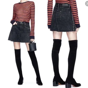 NWT GRLFRND EVA Studded Gusset A-frame black grey Denim mini Skirt sz 28