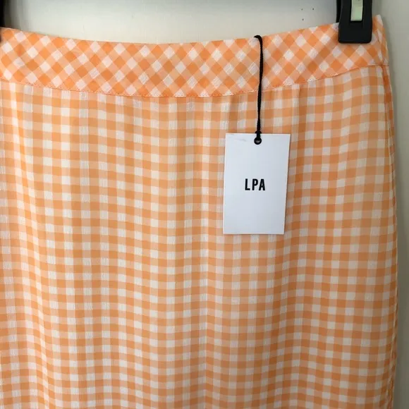 NWT LPA Gingham High Waist Ruffle Plaid Check Orange Skirt Size M