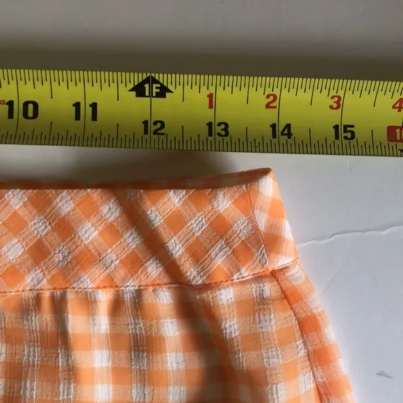 NWT LPA Gingham High Waist Ruffle Plaid Check Orange Skirt Size M