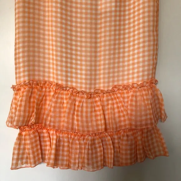 NWT LPA Gingham High Waist Ruffle Plaid Check Orange Skirt Size M