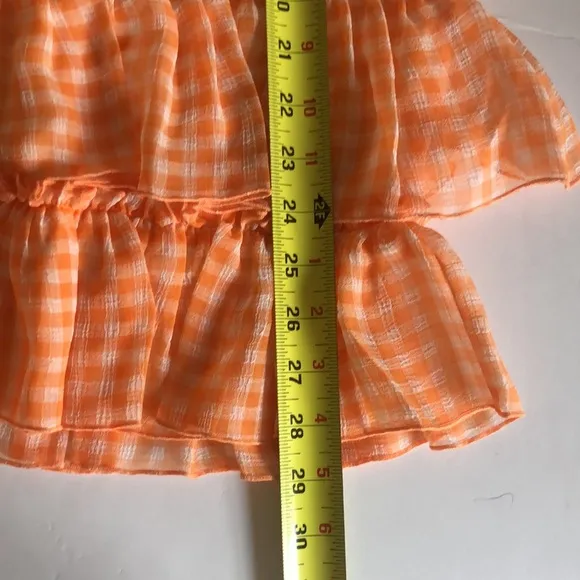 NWT LPA Gingham High Waist Ruffle Plaid Check Orange Skirt Size M