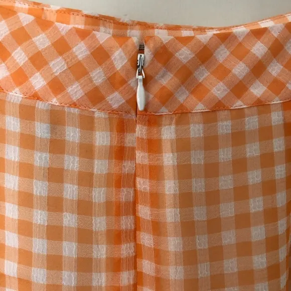 NWT LPA Gingham High Waist Ruffle Plaid Check Orange Skirt Size M