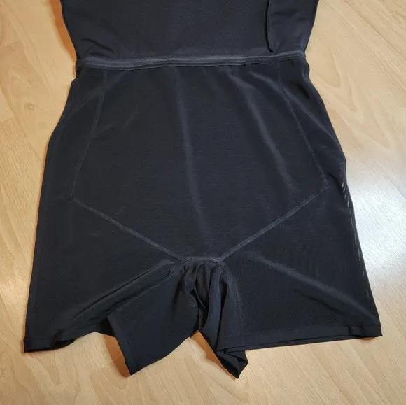 NWT Popilush Shapewear Sculpting Black Faux Leather Front Slit Midi Skirt 14/16