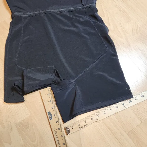 NWT Popilush Shapewear Sculpting Black Faux Leather Front Slit Midi Skirt 14/16