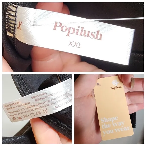 NWT Popilush Shapewear Sculpting Black Faux Leather Front Slit Midi Skirt 14/16
