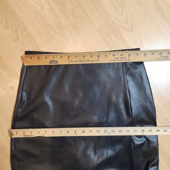 NWT Popilush Shapewear Sculpting Black Faux Leather Front Slit Midi Skirt 14/16