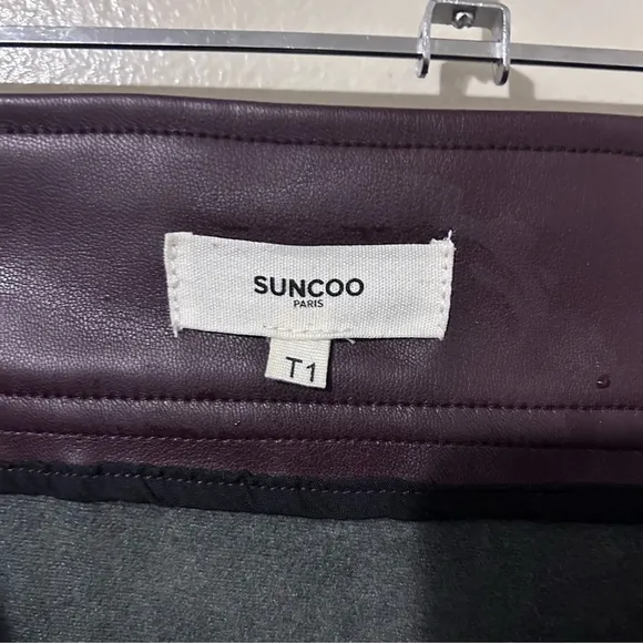 NWT SUNCOO Paris Dark Brown Faux Leather Skirt SUNCOO Size T1 Small