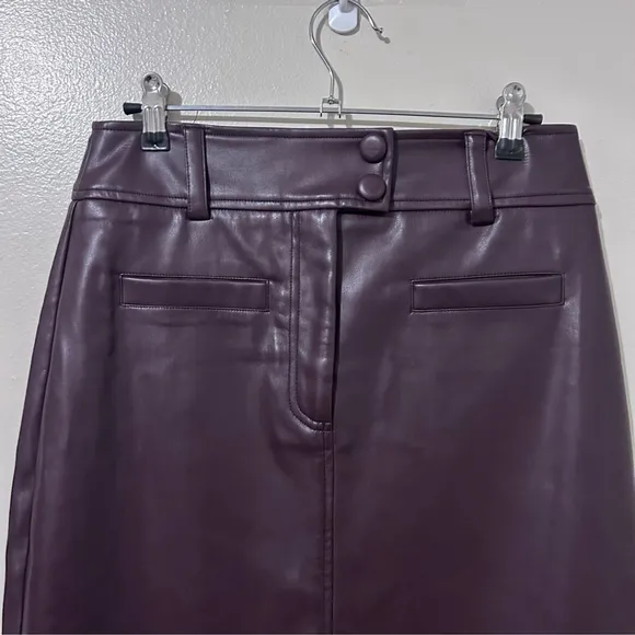 NWT SUNCOO Paris Dark Brown Faux Leather Skirt SUNCOO Size T1 Small