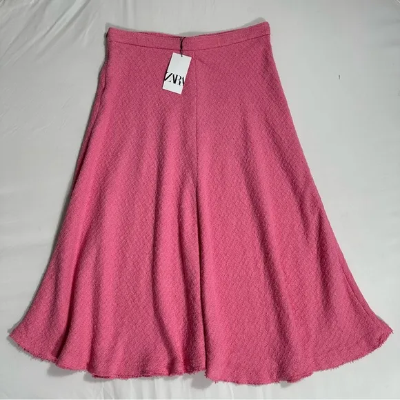 NWT Zara Pink High-Waisted Textured Pleated Skirt Plus Size XXL.