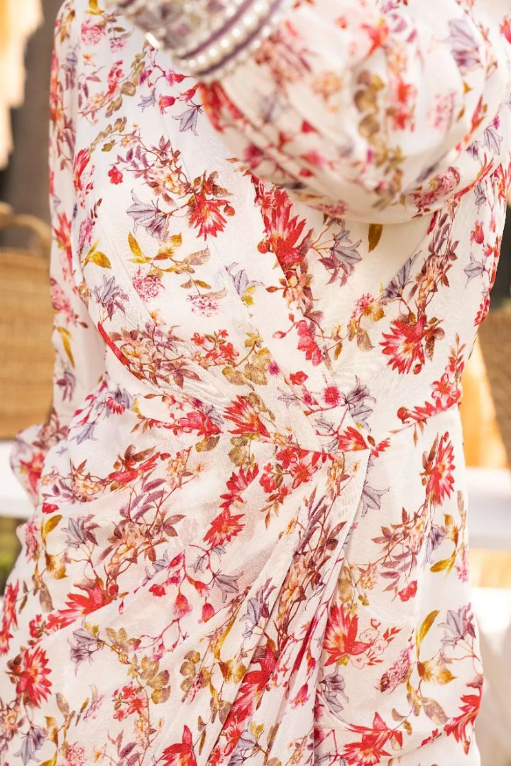 Off White Printed Draped Dress