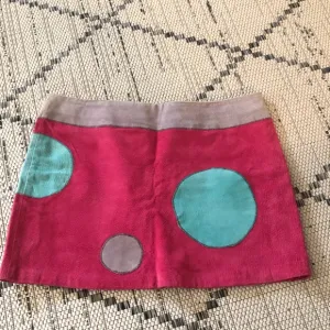 Olly London Pink Leather Mini Skirt with Circle Patches Size 10