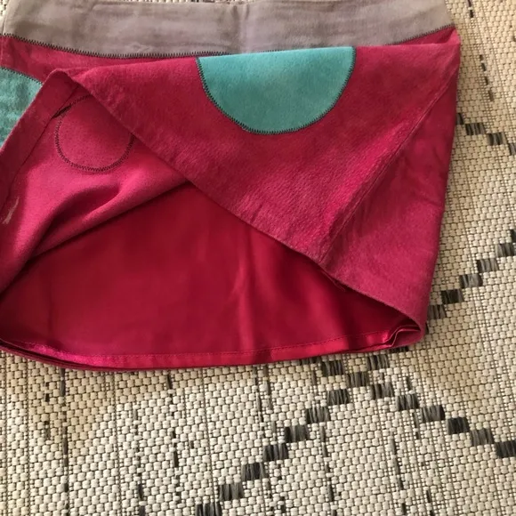 Olly London Pink Leather Mini Skirt with Circle Patches Size 10