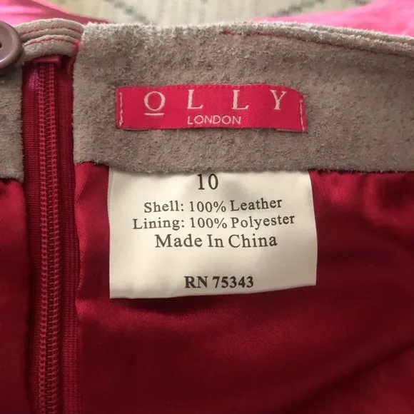 Olly London Pink Leather Mini Skirt with Circle Patches Size 10