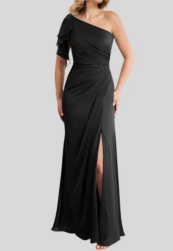 One Shoulder Column Sleeveless Long Mother of The Bride Dresses
