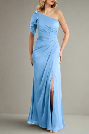 One Shoulder Column Sleeveless Long Mother of The Bride Dresses