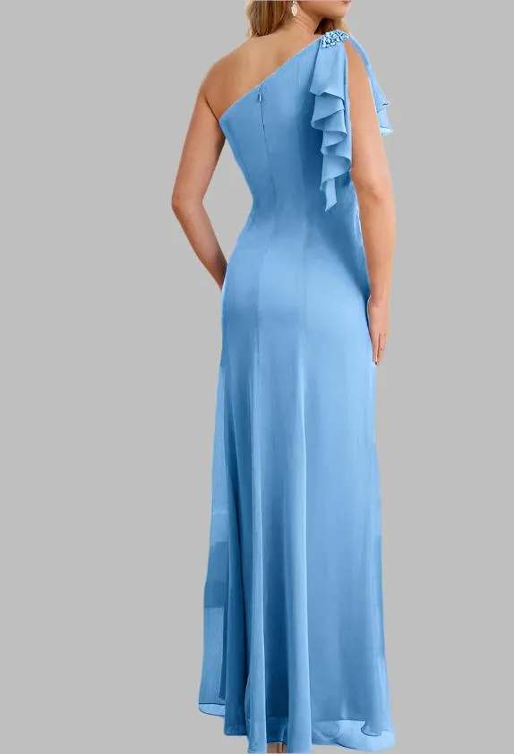 One Shoulder Column Sleeveless Long Mother of The Bride Dresses