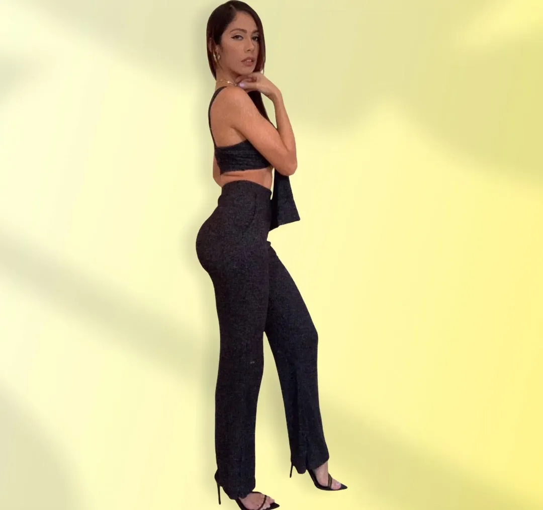 One Shoulder Crop Top & Palazzo Pants Set