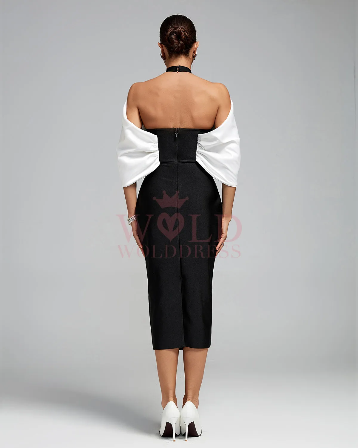 Open Back Draped Flower Midi Bandage Dress
