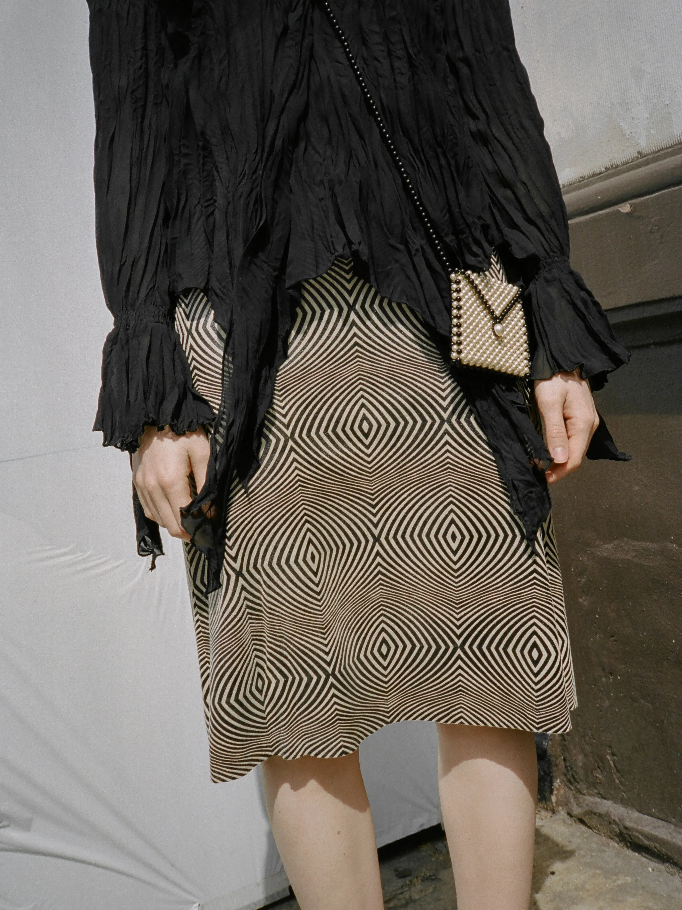 Optical Print Leather Skirt