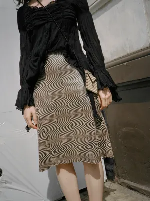 Optical Print Leather Skirt