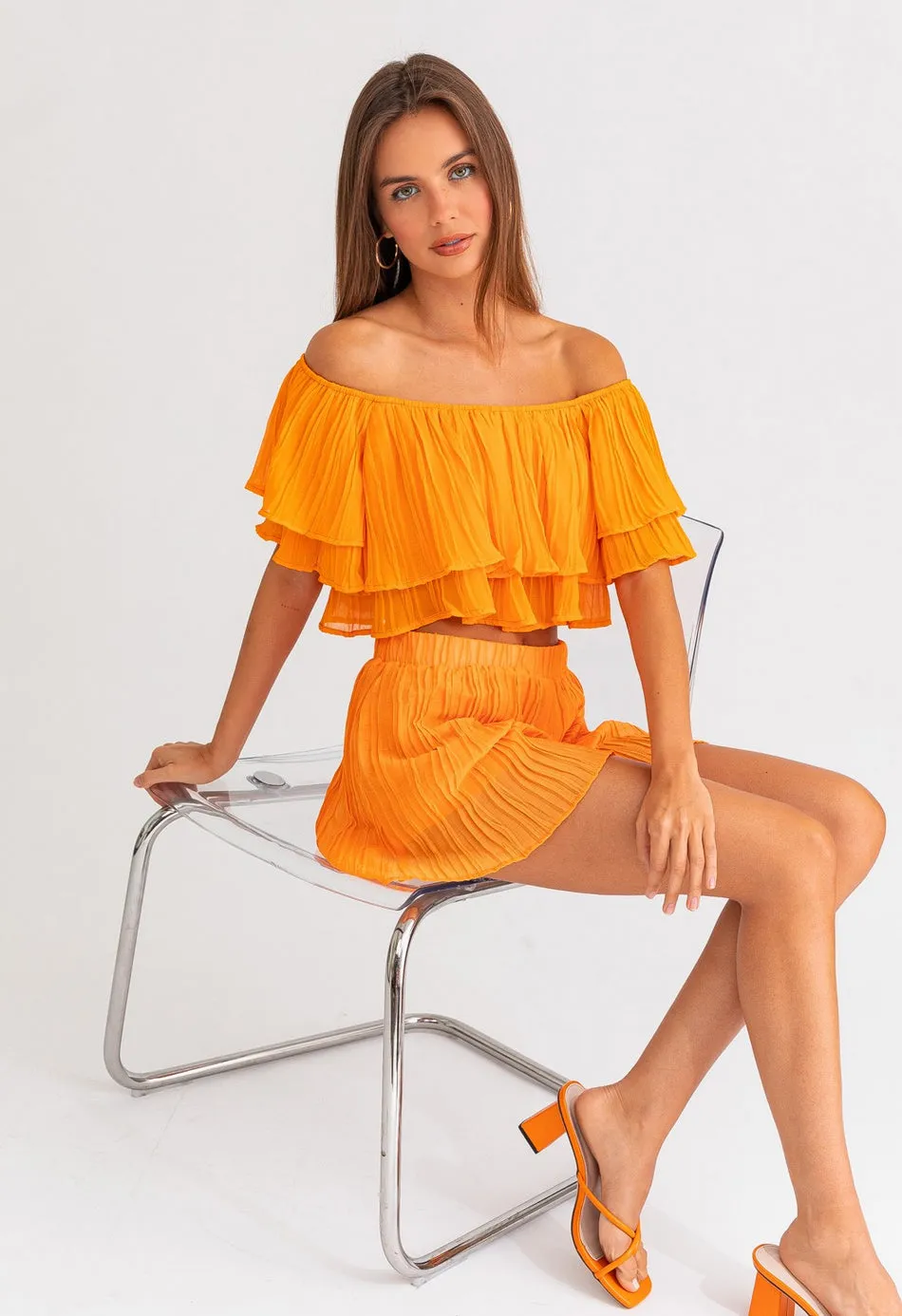 Orange Pleated Top