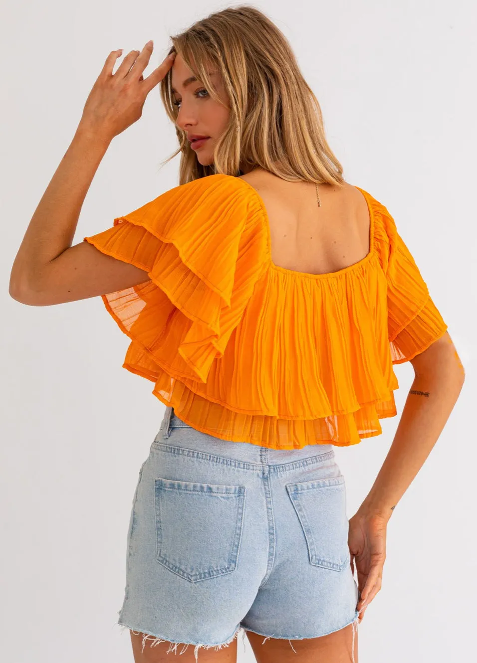 Orange Pleated Top
