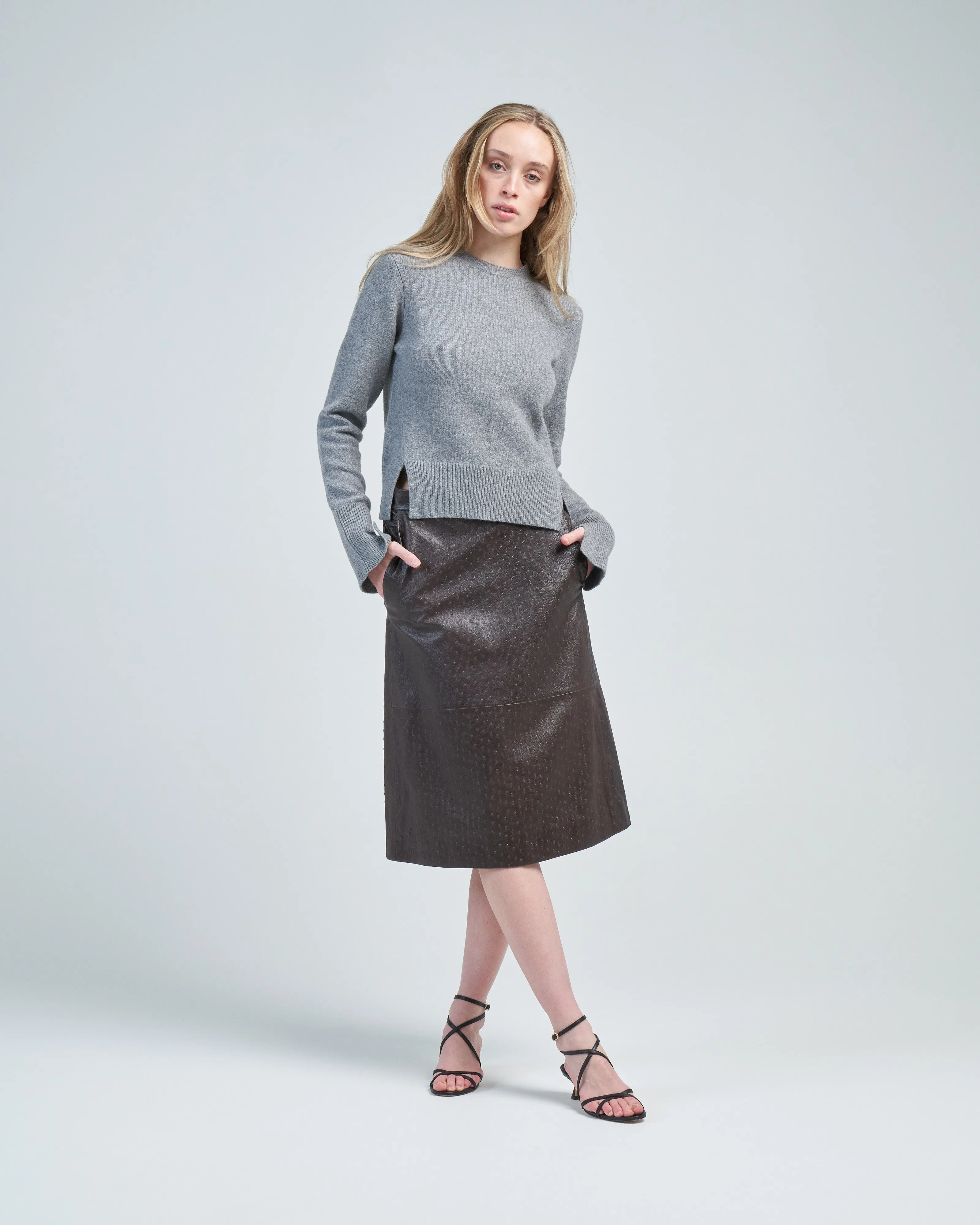 ostrich leather aline skirt