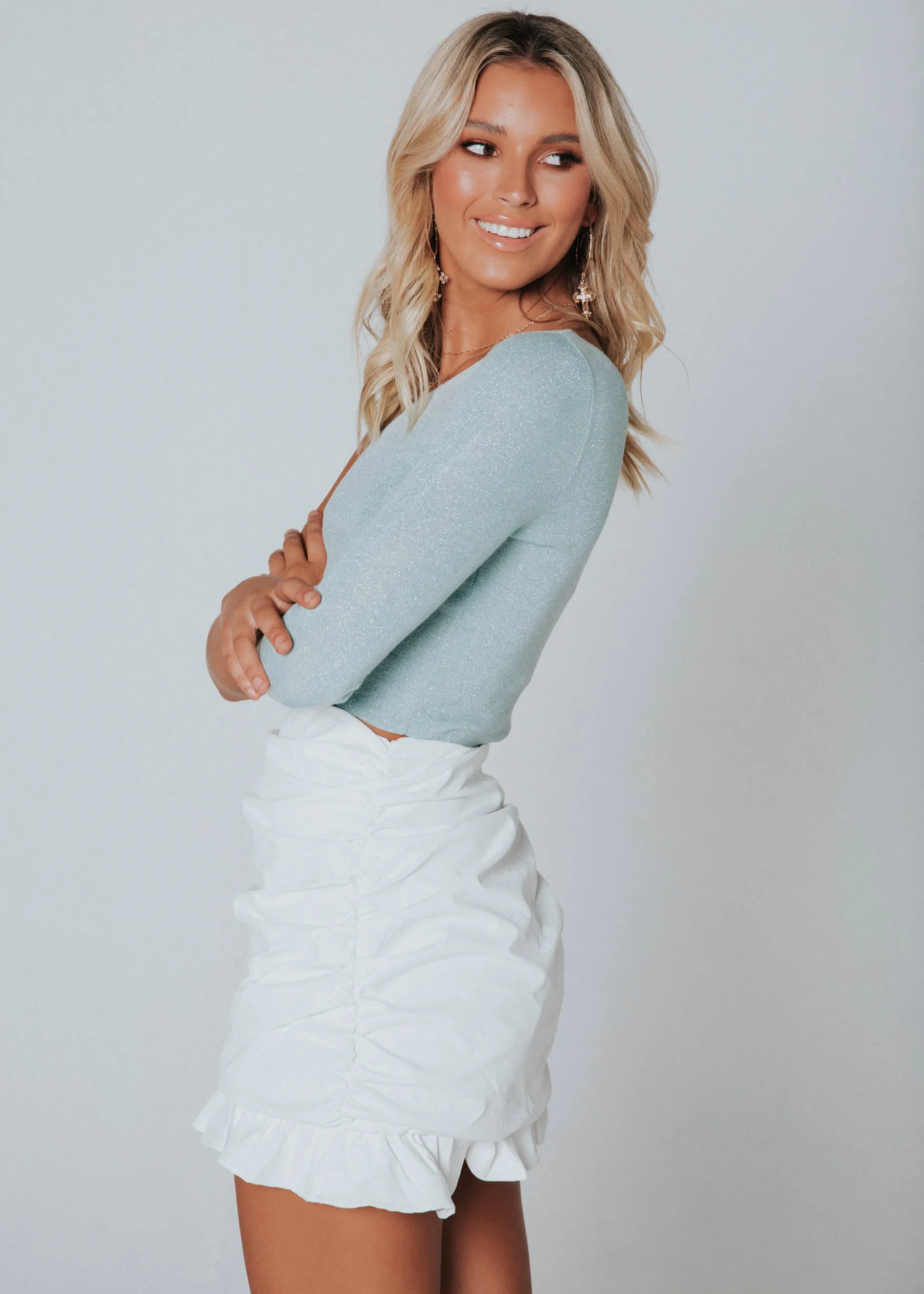 Paige Pu Leather Frill Skirt - White