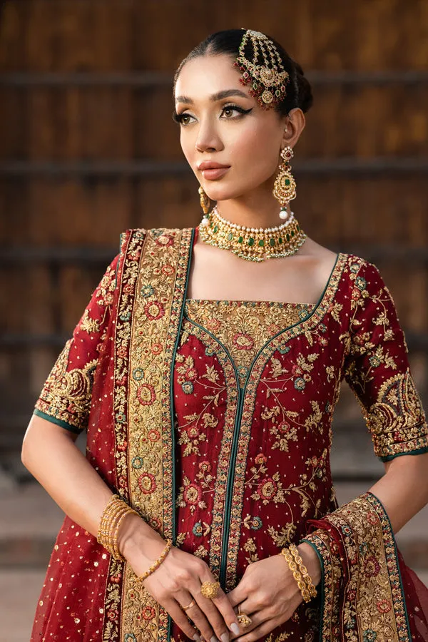 Pakistani Bridal Dress in Open Frock and Lehenga Style