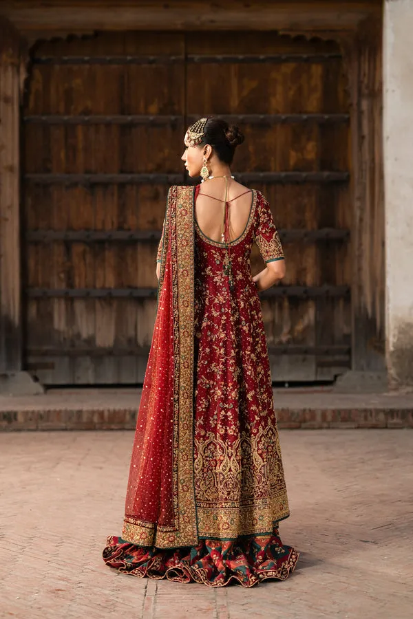 Pakistani Bridal Dress in Open Frock and Lehenga Style