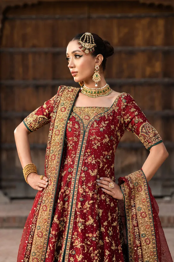 Pakistani Bridal Dress in Open Frock and Lehenga Style