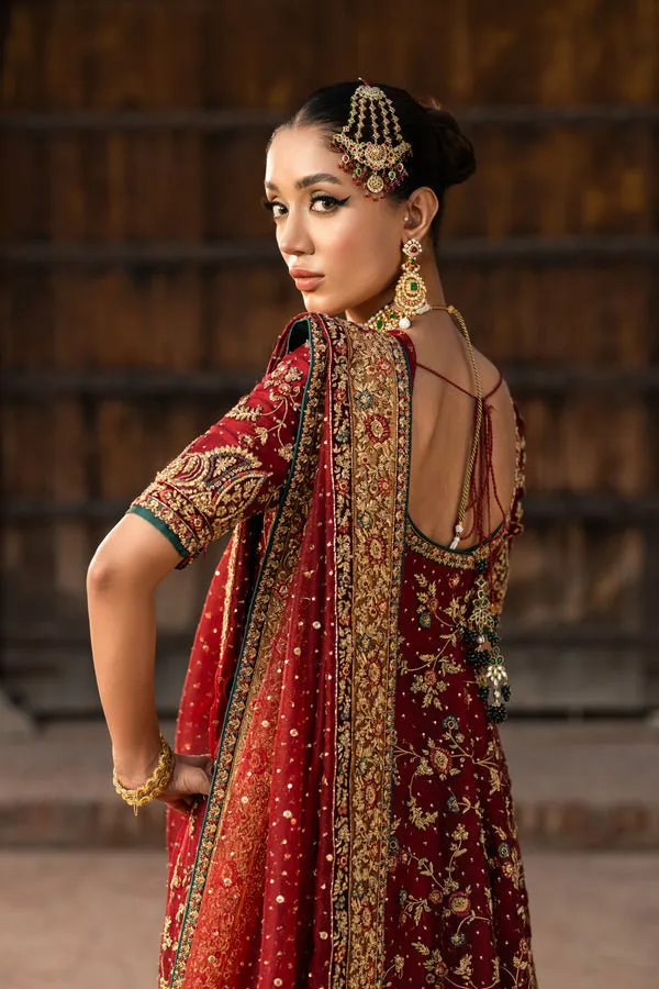 Pakistani Bridal Dress in Open Frock and Lehenga Style