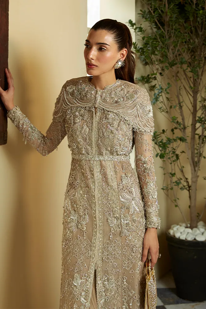 Pakistani Wedding Dress in Open Gown and Sharara Style