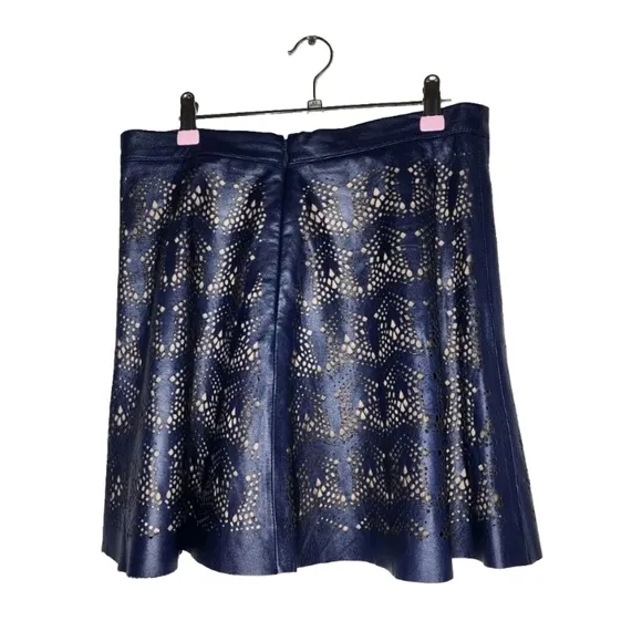 Parker Filomena Leather Laser Cut Skirt in Dark Navy