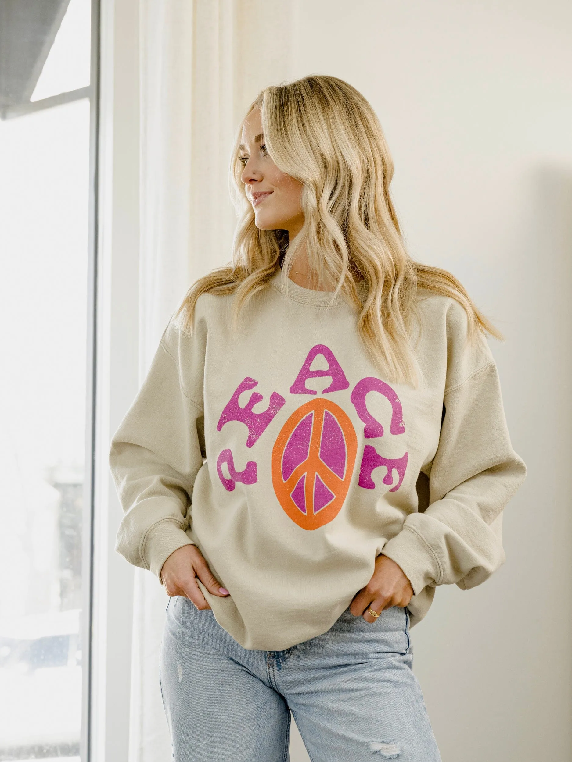 Peace Sign Sand Thrifted Sweatshirt