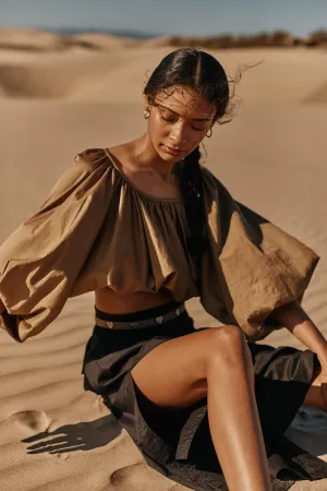 Petal Top Khaki Egyptian Poplin