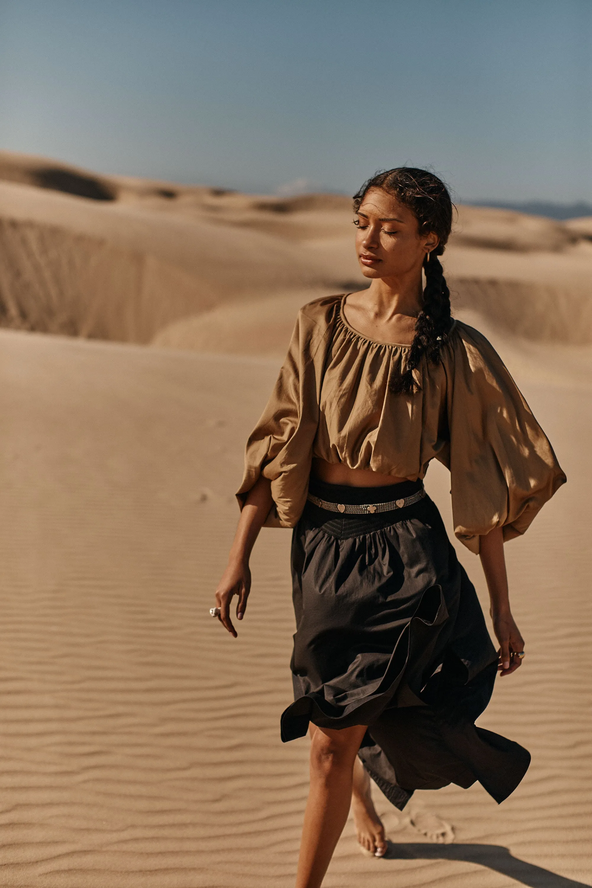 Petal Top Khaki Egyptian Poplin