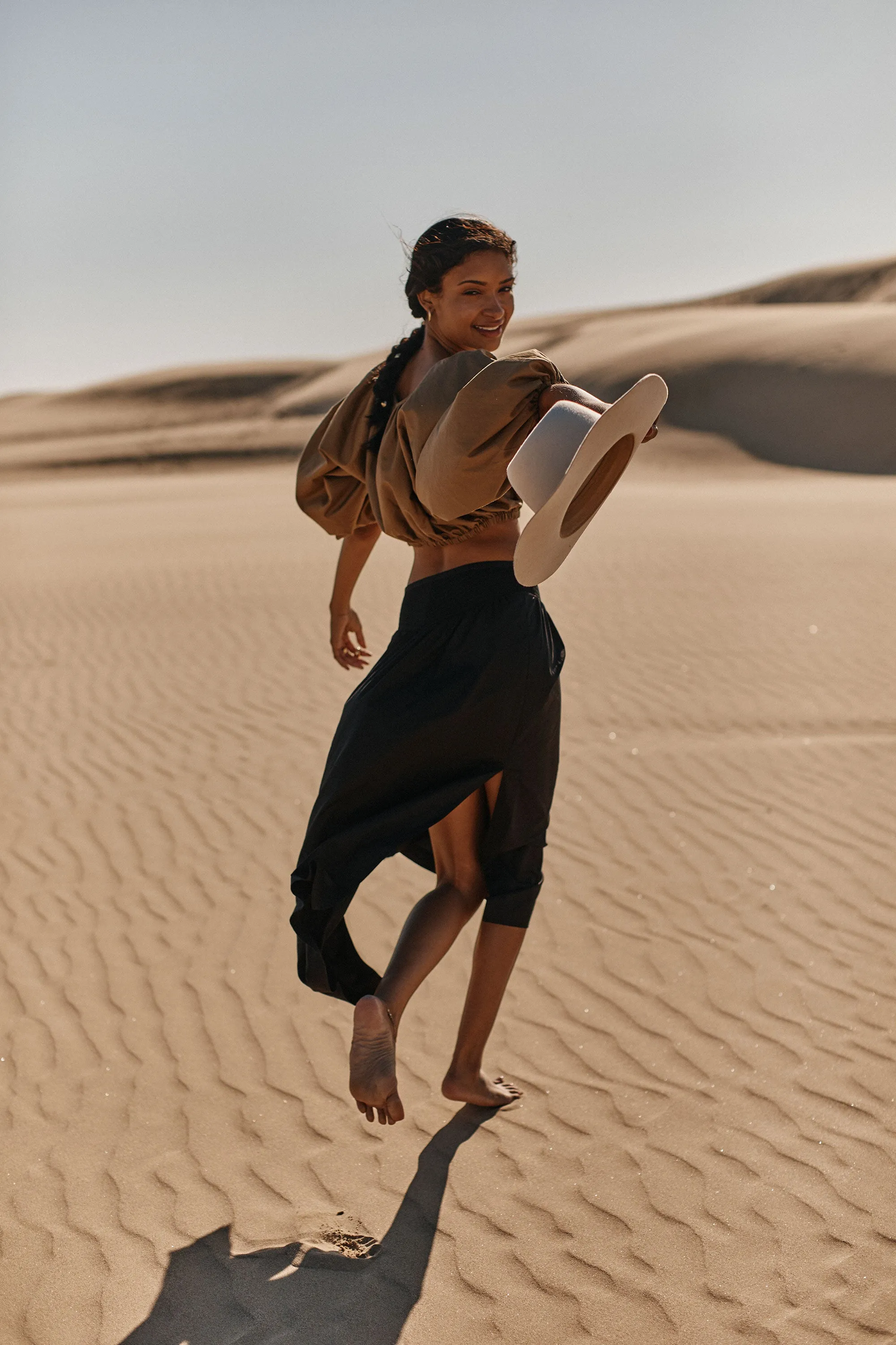 Petal Top Khaki Egyptian Poplin
