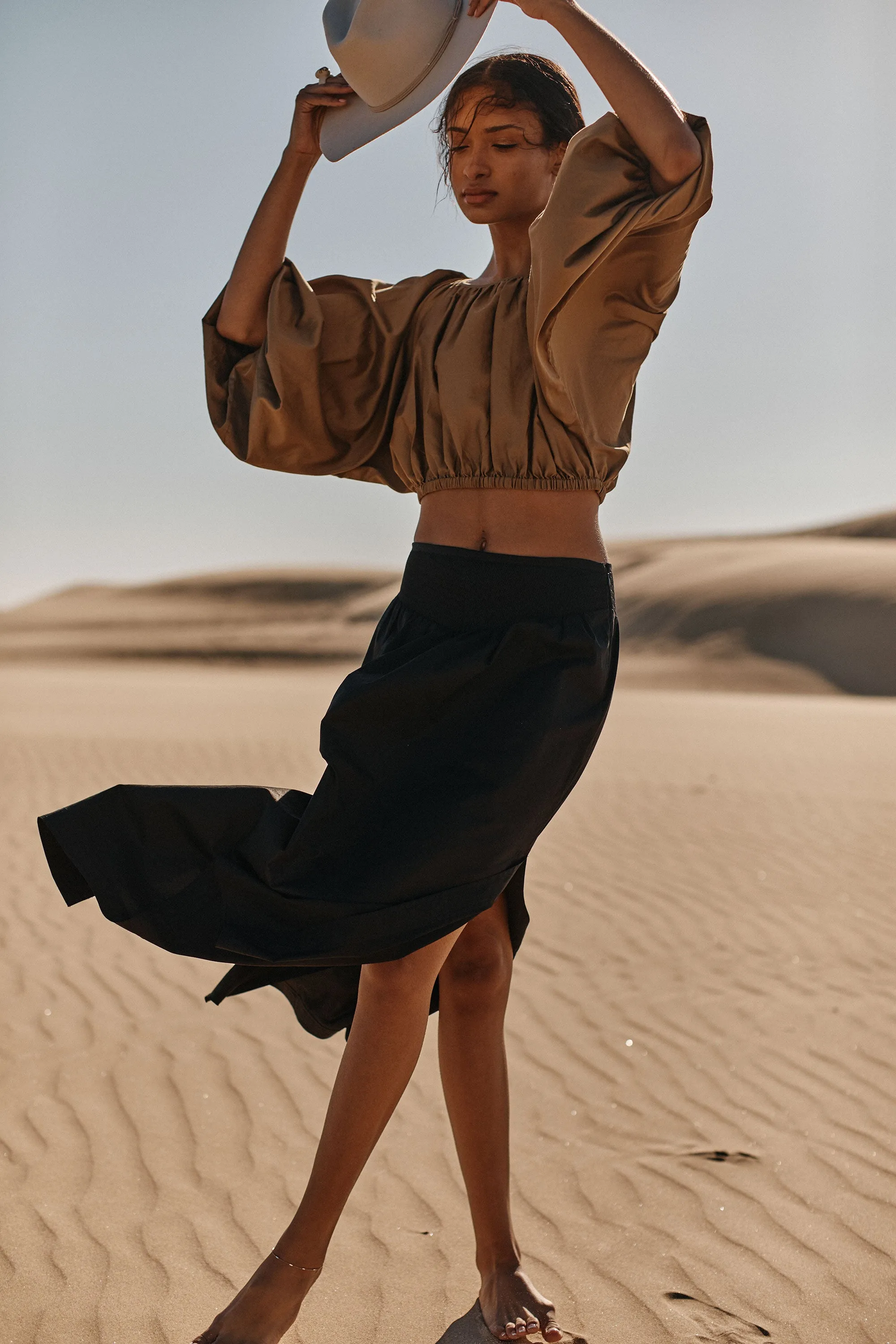 Petal Top Khaki Egyptian Poplin