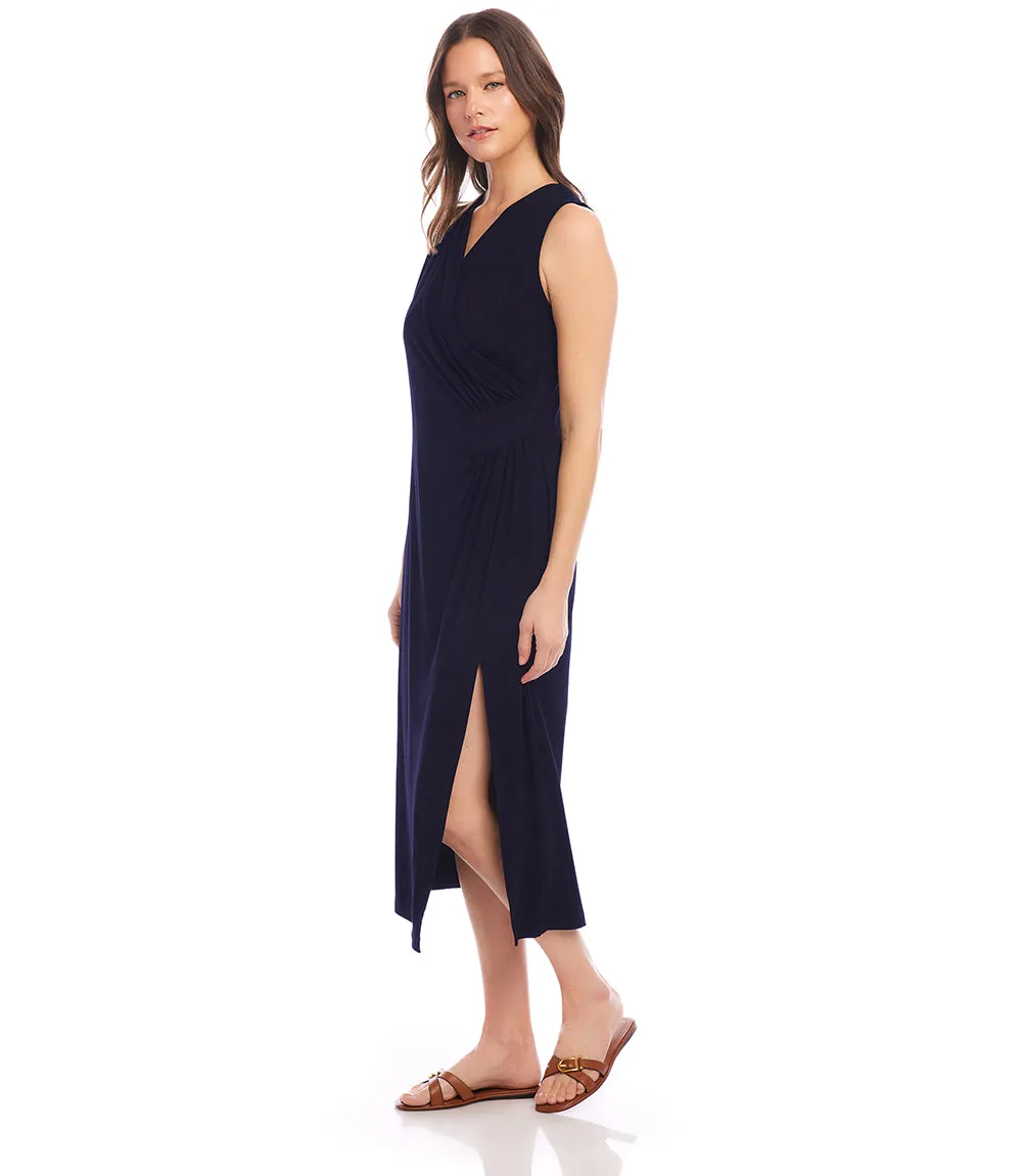 Petite Size Sleeveless Faux Wrap Midi Dress